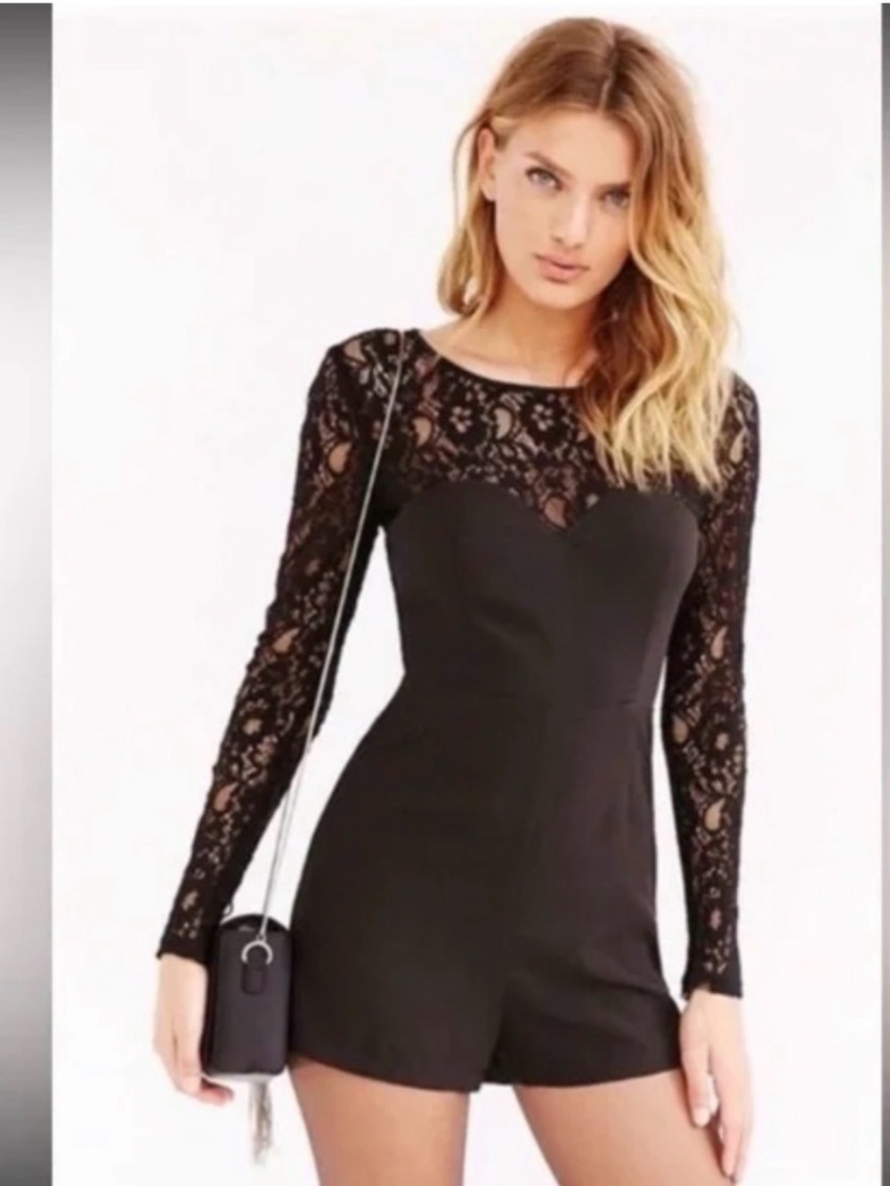 Urban Outfitters Black Lace Long-Sleeve Romper